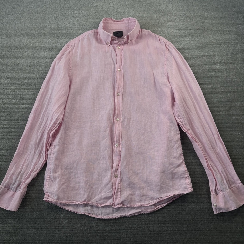 H&M Linen Shirt‎ Mens M Pink Regular Fit Button Down Lightweight Casual Resort